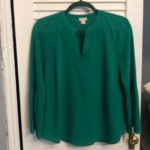 Green bell sleeve blouse